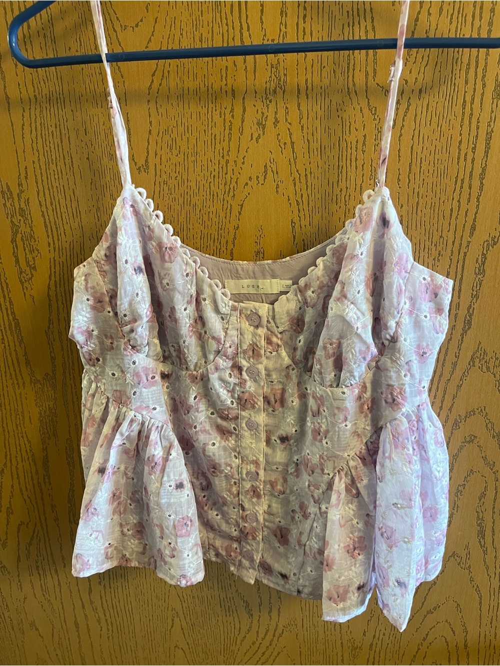 Lush Pink Floral Eyelet Peplum Cami